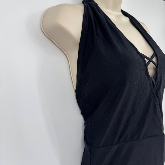 J Crew Factory 1 one Piece V Neck Halter Swimsuit Size medium Lined bathing suit - Picture 3 of 9
